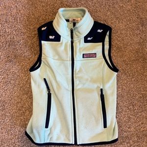 Teal and navy girls vineyard vines fleece vest with whales.